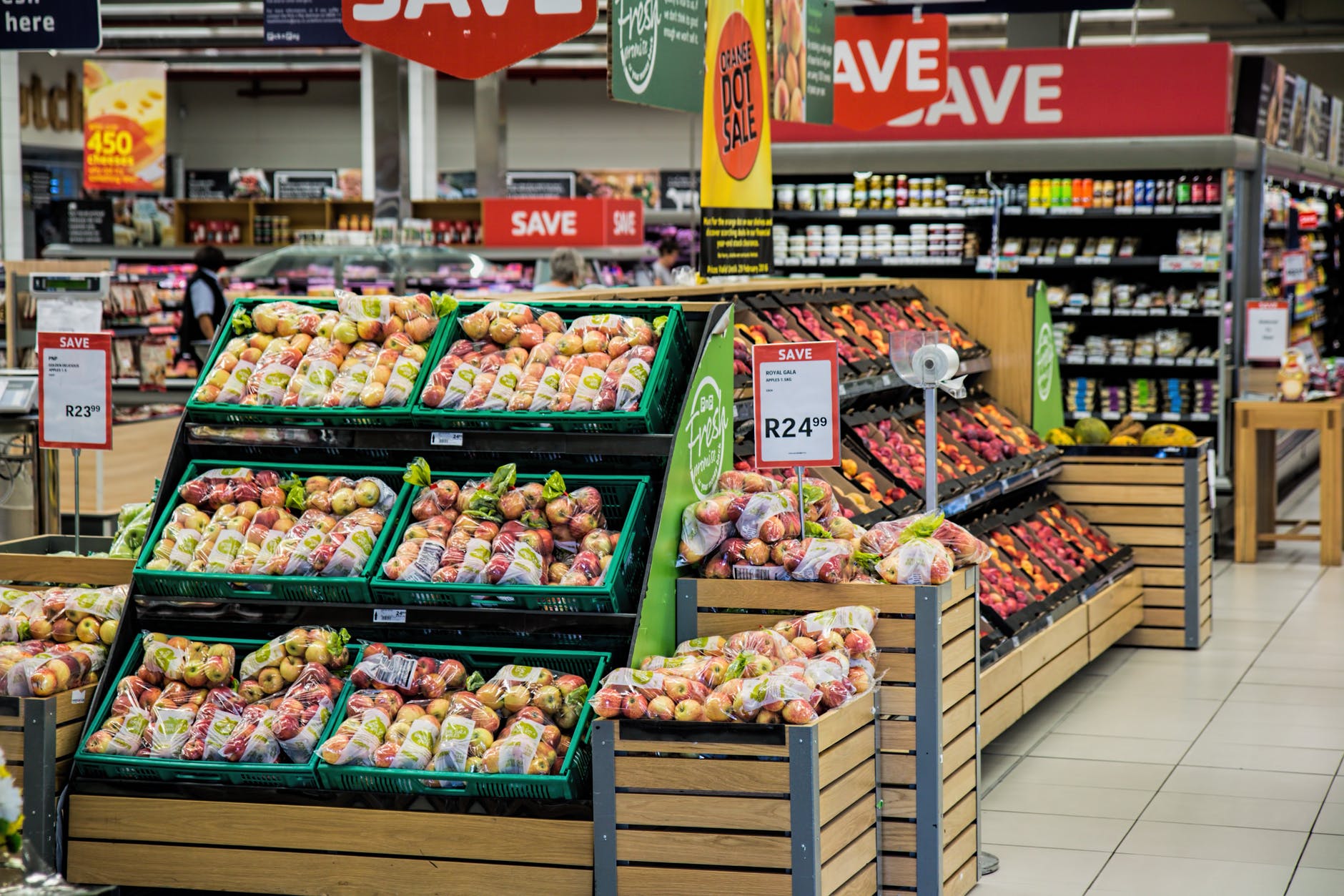 produce shelves at a grocery store